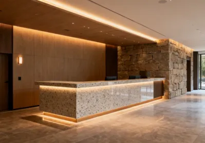 Caesarstone commercial quartz surfaces in hotel lobby
